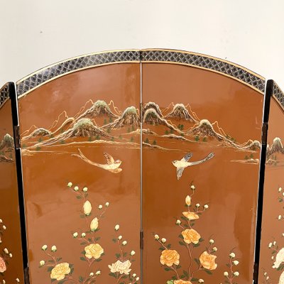 Chinoiserie and Black Lacquer Four-Panel Folding Screen Room Divider, 1930s-FB-1405259