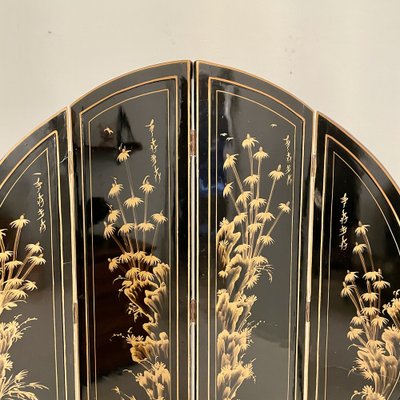 Chinoiserie and Black Lacquer Four-Panel Folding Screen Room Divider, 1930s-FB-1405259