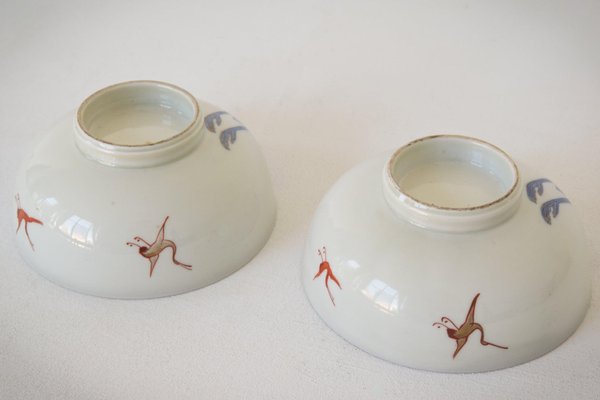 Chinoiserie Bowls with Cranes, Set of 2-AOI-1442437