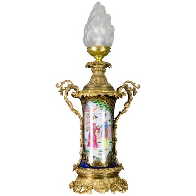 Chinoiserie Style French Gilt Bronze and Hand Painted Porcelain Table Lamp-KEG-1086533