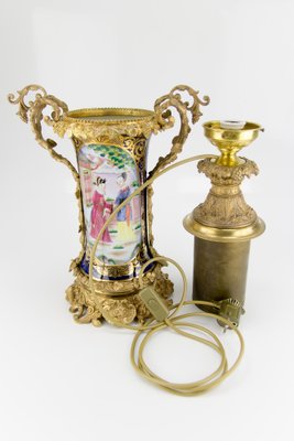 Chinoiserie Style French Gilt Bronze and Hand Painted Porcelain Table Lamp-KEG-1086533