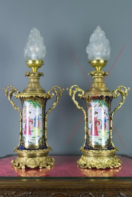 Chinoiserie Style French Gilt Bronze and Hand Painted Porcelain Table Lamp-KEG-1086533