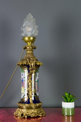 Chinoiserie Style French Gilt Bronze and Hand Painted Porcelain Table Lamp-KEG-1086533