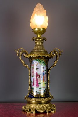 Chinoiserie Style French Gilt Bronze and Hand Painted Porcelain Table Lamp-KEG-1086533