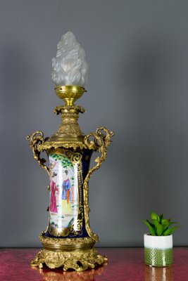 Chinoiserie Style French Gilt Bronze and Hand Painted Porcelain Table Lamp-KEG-1086533