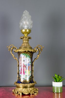 Chinoiserie Style French Gilt Bronze and Hand Painted Porcelain Table Lamp-KEG-1086533