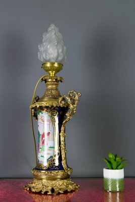 Chinoiserie Style French Gilt Bronze and Hand Painted Porcelain Table Lamp-KEG-1086533