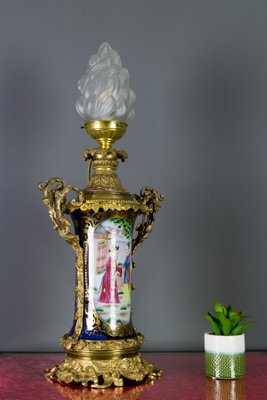 Chinoiserie Style French Gilt Bronze and Hand Painted Porcelain Table Lamp-KEG-1086533