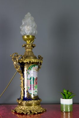 Chinoiserie Style French Gilt Bronze and Hand Painted Porcelain Table Lamp-KEG-1086533