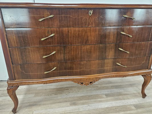 Chippendale Chest of Drawers in Walnut and Maple with Brass Handles, 1930-ZUW-2022691