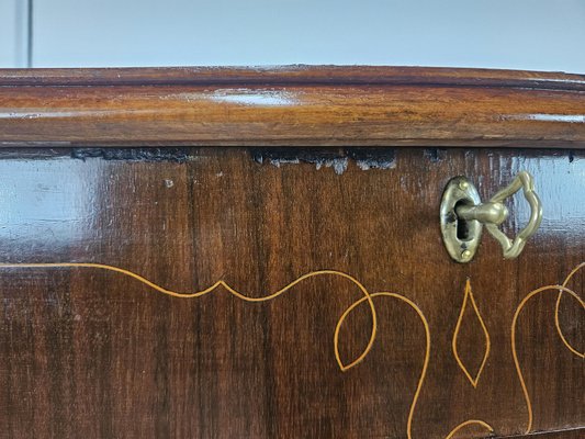 Chippendale Chest of Drawers in Walnut and Maple with Brass Handles, 1930-ZUW-2022691