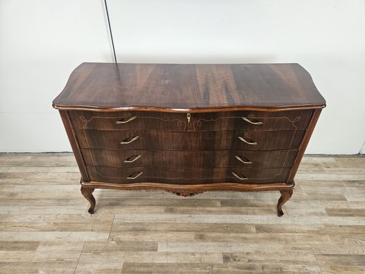 Chippendale Chest of Drawers in Walnut and Maple with Brass Handles, 1930-ZUW-2022691