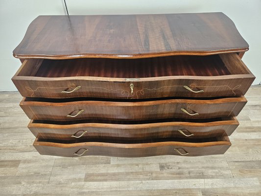 Chippendale Chest of Drawers in Walnut and Maple with Brass Handles, 1930-ZUW-2022691