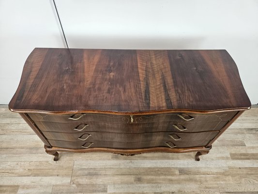 Chippendale Chest of Drawers in Walnut and Maple with Brass Handles, 1930-ZUW-2022691