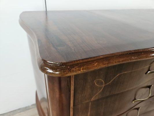 Chippendale Chest of Drawers in Walnut and Maple with Brass Handles, 1930-ZUW-2022691