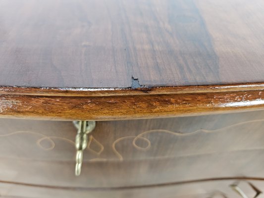 Chippendale Chest of Drawers in Walnut and Maple with Brass Handles, 1930-ZUW-2022691