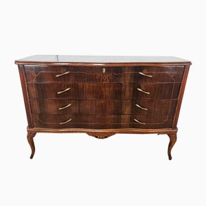 Chippendale Chest of Drawers in Walnut and Maple with Brass Handles, 1930-ZUW-2022691