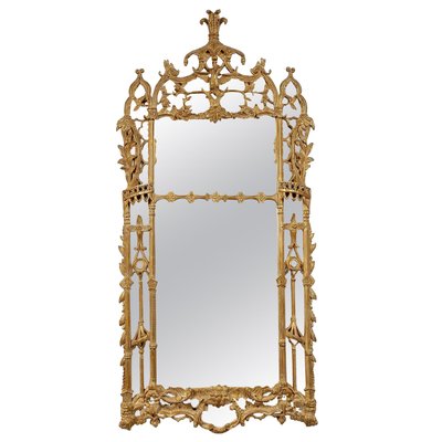 Chippendale Handcrafted Rectangular Gold Foil Wood Mirror, Spain, 1970s-UZ-881448