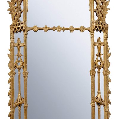 Chippendale Handcrafted Rectangular Gold Foil Wood Mirror, Spain, 1970s-UZ-881448