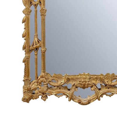 Chippendale Handcrafted Rectangular Gold Foil Wood Mirror, Spain, 1970s-UZ-881448