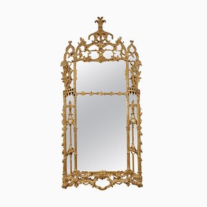 Chippendale Handcrafted Rectangular Gold Foil Wood Mirror, Spain, 1970s-UZ-881448