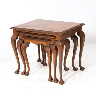 Chippendale Style Burl Walnut Nesting Tables, 1920s, Set of 3-MY-1804481