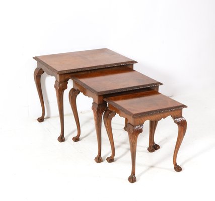 Chippendale Style Burl Walnut Nesting Tables, 1920s, Set of 3-MY-1804481