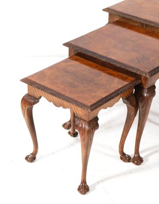 Chippendale Style Burl Walnut Nesting Tables, 1920s, Set of 3-MY-1804481