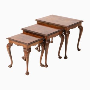 Chippendale Style Burl Walnut Nesting Tables, 1920s, Set of 3-MY-1804481