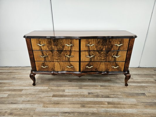 Chippendale Style Chest of Drawers in Burr Walnut and Blond Walnut with Glass Top, 1940-ZUW-2023430