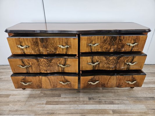 Chippendale Style Chest of Drawers in Burr Walnut and Blond Walnut with Glass Top, 1940-ZUW-2023430