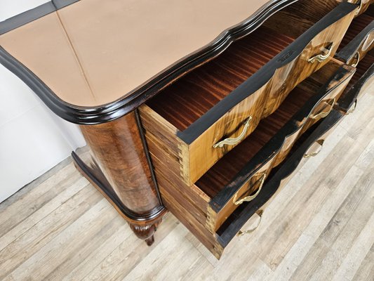 Chippendale Style Chest of Drawers in Burr Walnut and Blond Walnut with Glass Top, 1940-ZUW-2023430