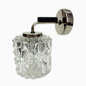 Chiseled Glass Sconce with Nickel Plated and Wooden Accents, 1970s-UWE-621582