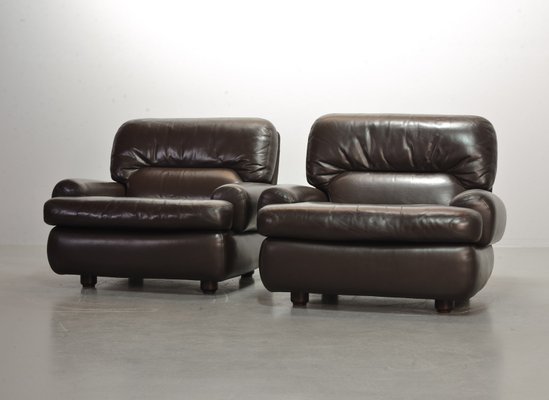 Chocolate Brown Leather Chairs, Belgium, 1970s, Set of 2-IXC-1429014