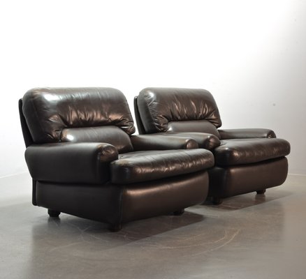 Chocolate Brown Leather Chairs, Belgium, 1970s, Set of 2-IXC-1429014