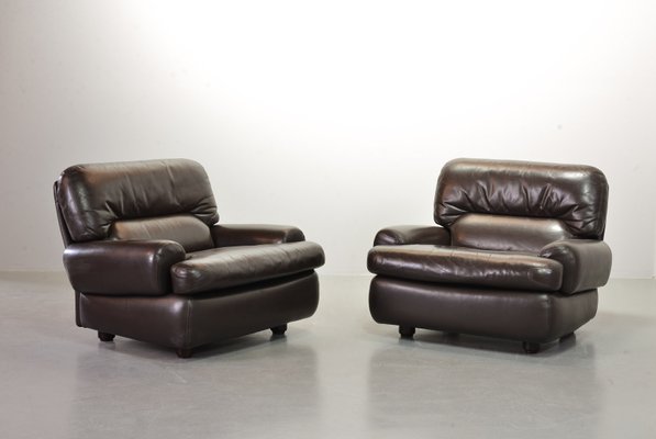 Chocolate Brown Leather Chairs, Belgium, 1970s, Set of 2-IXC-1429014