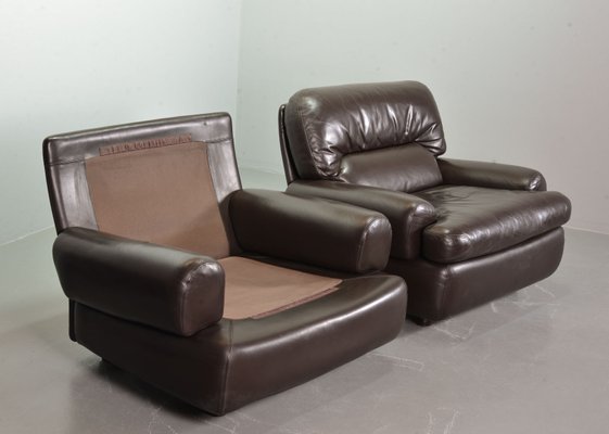 Chocolate Brown Leather Chairs, Belgium, 1970s, Set of 2-IXC-1429014