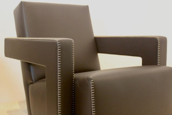 Chocolate Brown Leather Utrecht Lounge Chairs by Gerrit Rietveld for Cassina, 1980s, Set of 2-MO-1718896