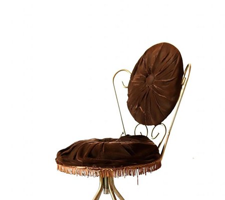 Chocolate Brown Velvet Vanity Chair, 1960s-OXJ-569147