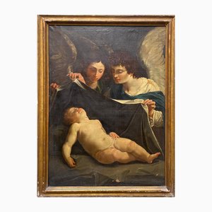 Christ Child and Two Angels, 17th Century, Oil on Canvas, Framed-PKM-2036559