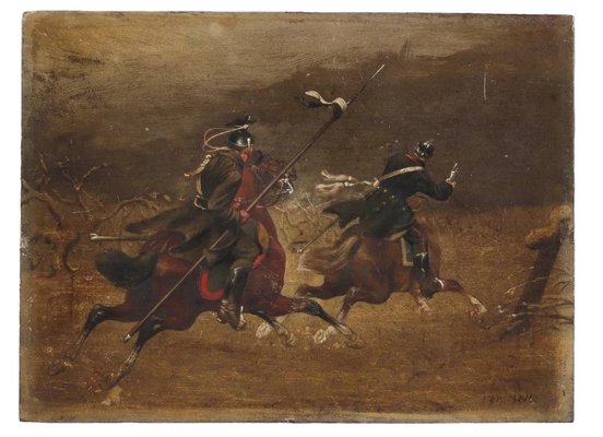 Christian Sell, German Military Scene, Painting on Panel, 19th Century-RIK-1765768