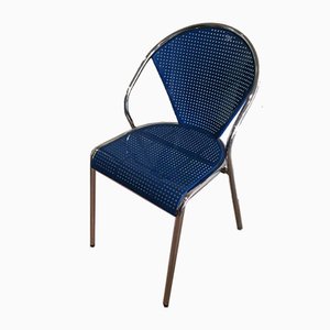 Chrome and Blue Lacquered Perforated Metal Chairs, 1980s, Set of 4-BA-658625