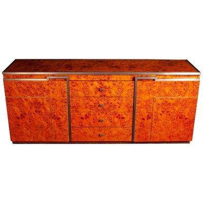 Chrome and Burl Wood Credenza, Italy, 1970-MBH-1032328