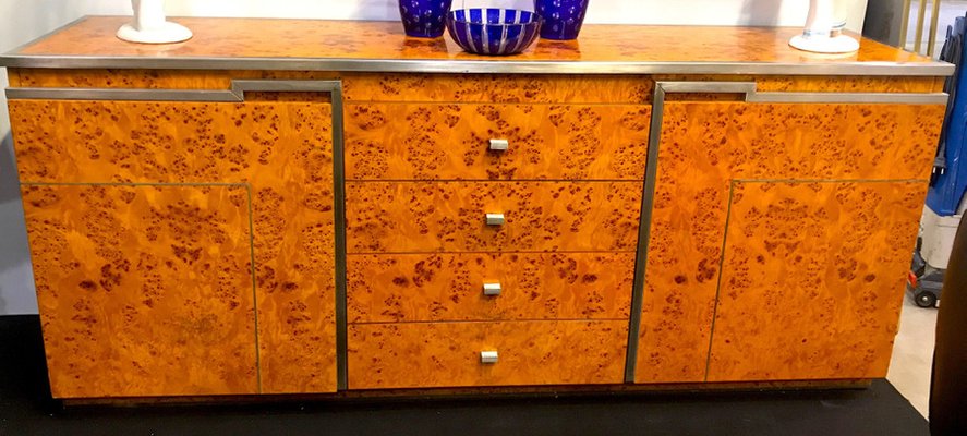 Chrome and Burl Wood Credenza, Italy, 1970-MBH-1032328