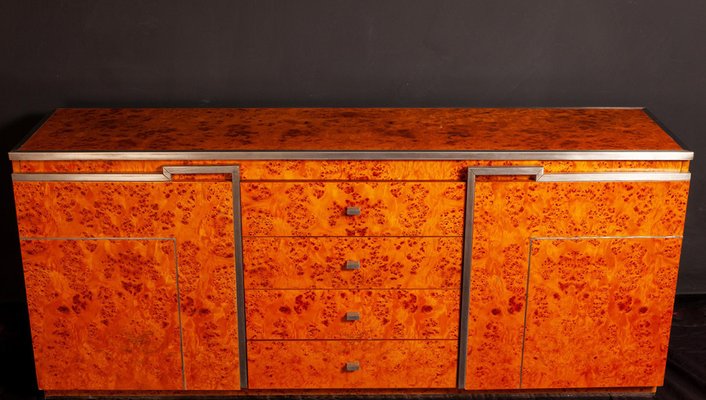 Chrome and Burl Wood Credenza, Italy, 1970-MBH-1032328