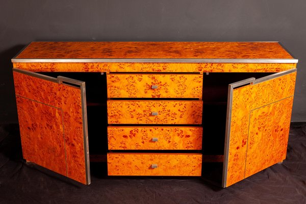 Chrome and Burl Wood Credenza, Italy, 1970-MBH-1031667