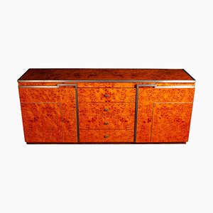 Chrome and Burl Wood Credenza, Italy, 1970-MBH-1032328