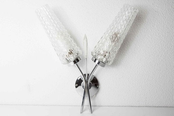 Chrome and Glass Sconces, 1960s, Set of 2-VQY-715267