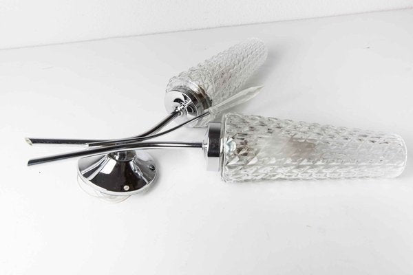 Chrome and Glass Sconces, 1960s, Set of 2-VQY-715267