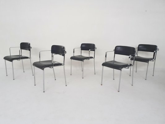 Chrome and Leather Dining Chairs by Aryform, Sweden, 1970s, Set of 5-ZO-1335020